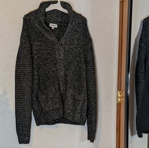 Goodfellow Men's Heavy Knit Button Down Sweater in Black/Heather (L)